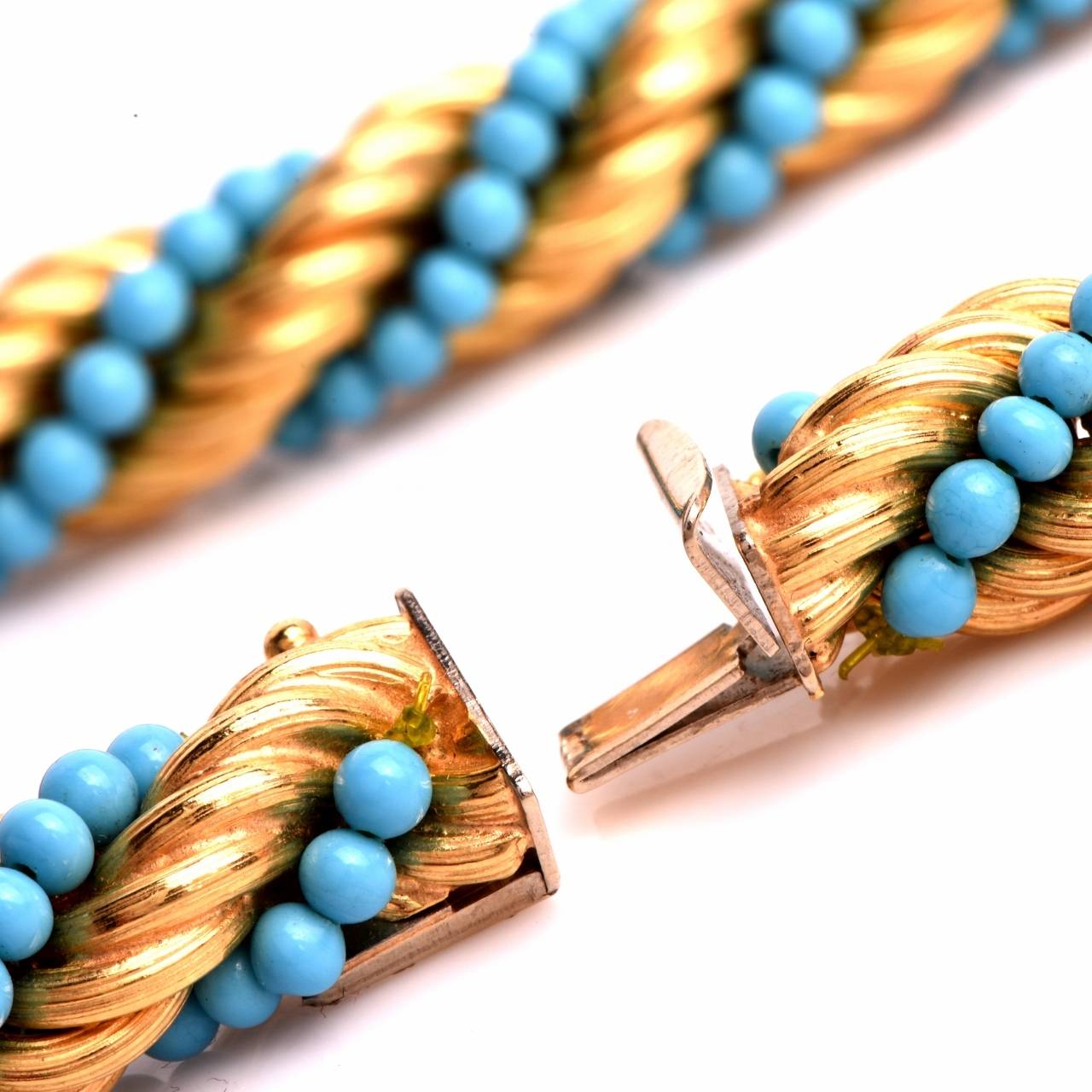 Women's Retro Turquoise Rope Gold Chain Necklace