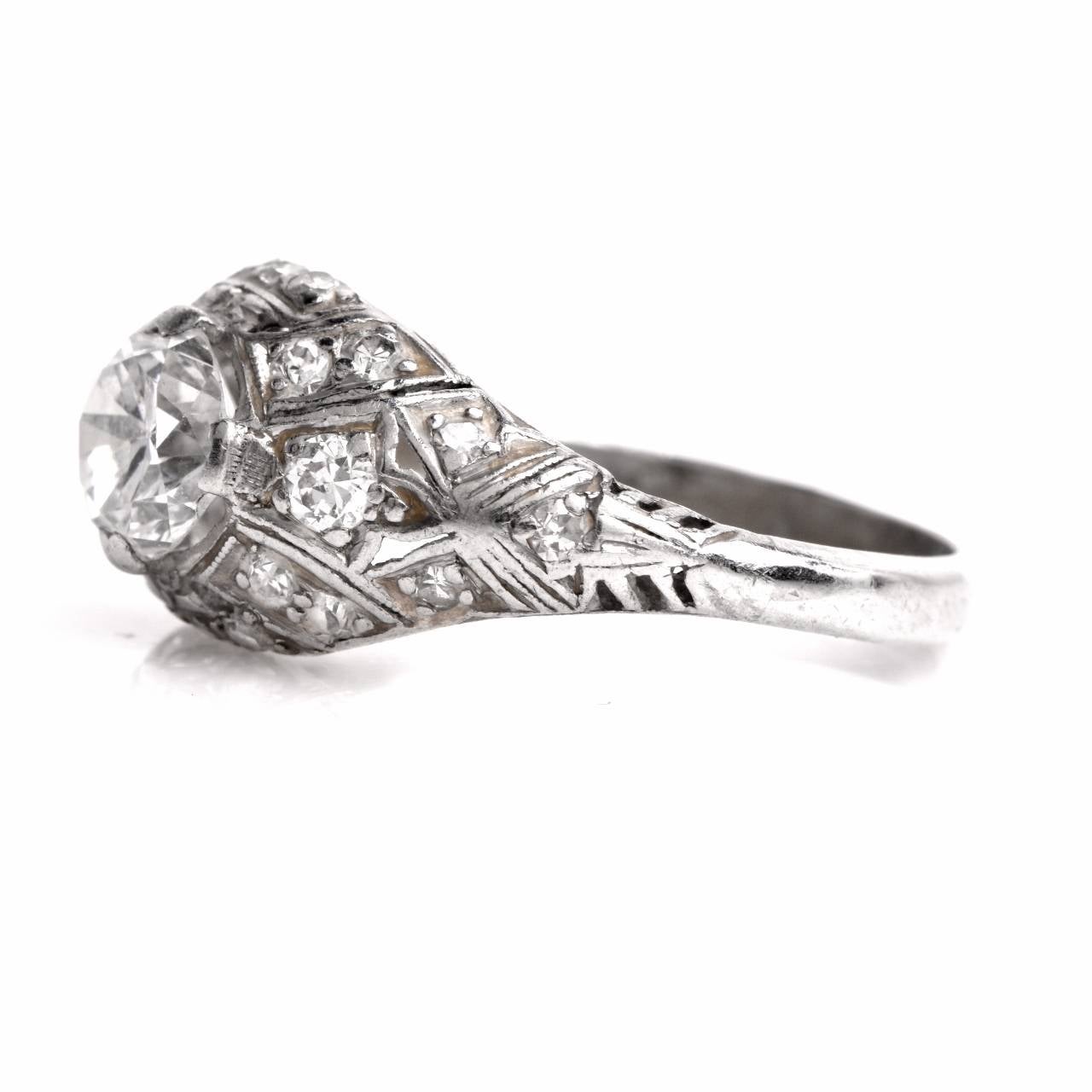 antique platinum filigree diamond ring