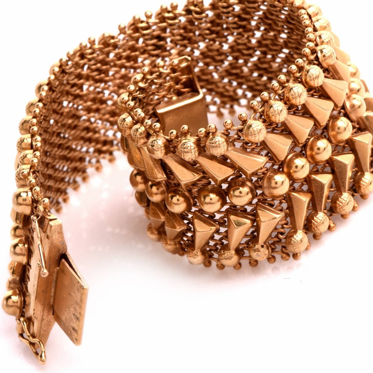 Etruscan Style Italian Mesh Wide Gold Bracelet In Excellent Condition In Miami, FL