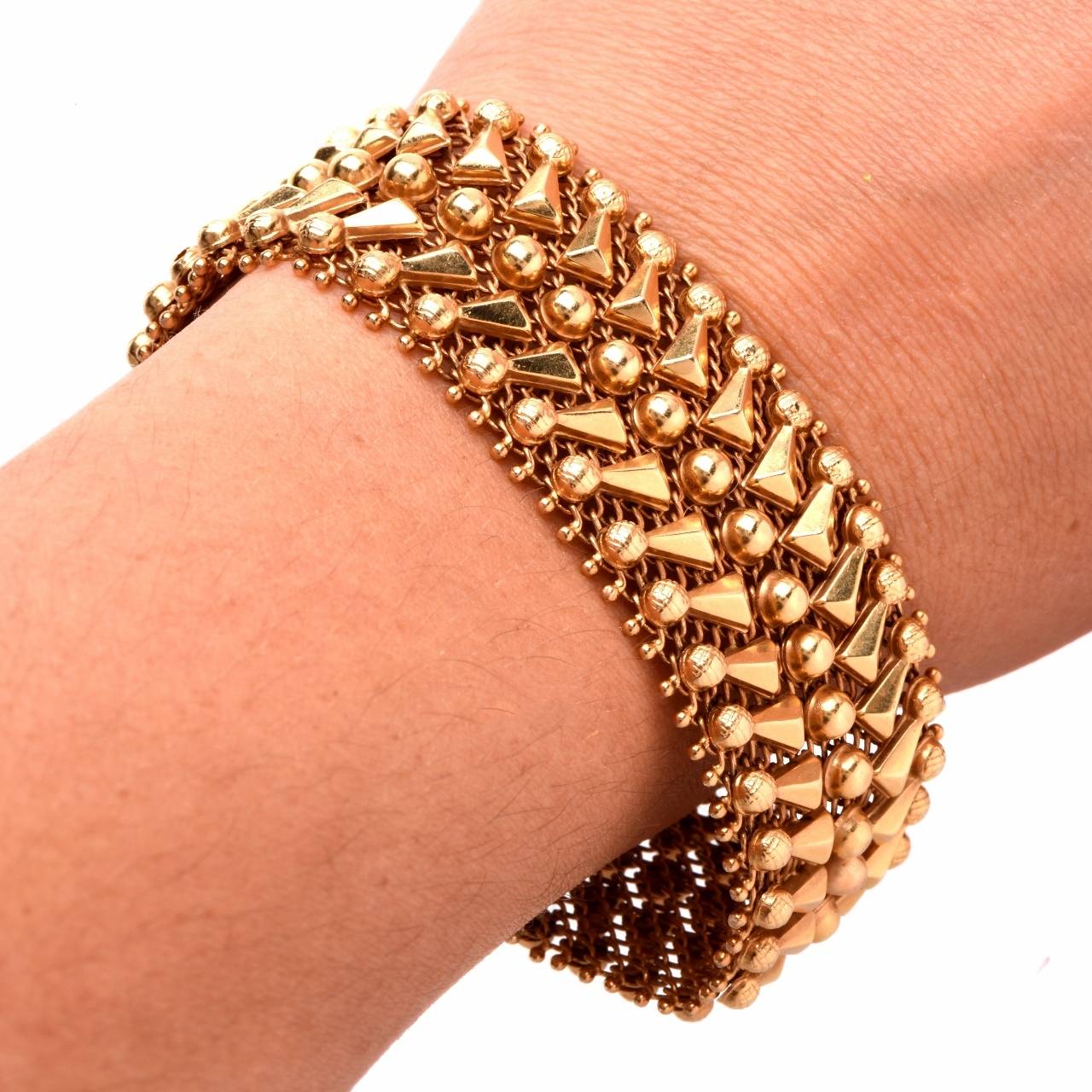 Etruscan Style Italian Mesh Wide Gold Bracelet 1