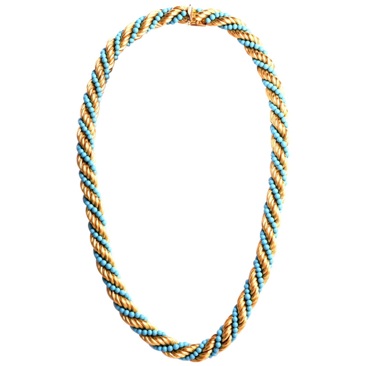 Retro Turquoise Rope Gold Chain Necklace