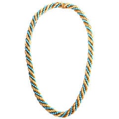 Retro Turquoise Rope Gold Chain Necklace 12