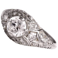 Antique  Diamond Platinum Filigree Engagement Ring