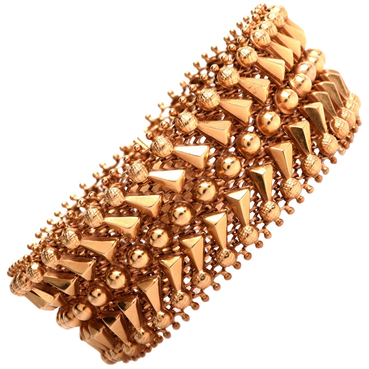 Etruscan Style Italian Mesh Wide Gold Bracelet