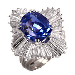 Vintage Natural GIA Cert Cushion Sapphire Diamond Platinum Ballerina Ring