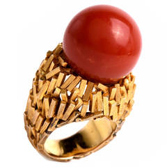 1960s Red Coral Gold Cocktail Ring