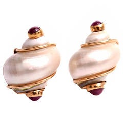 Seaman Schepps Ruby Gold Shell Earrings