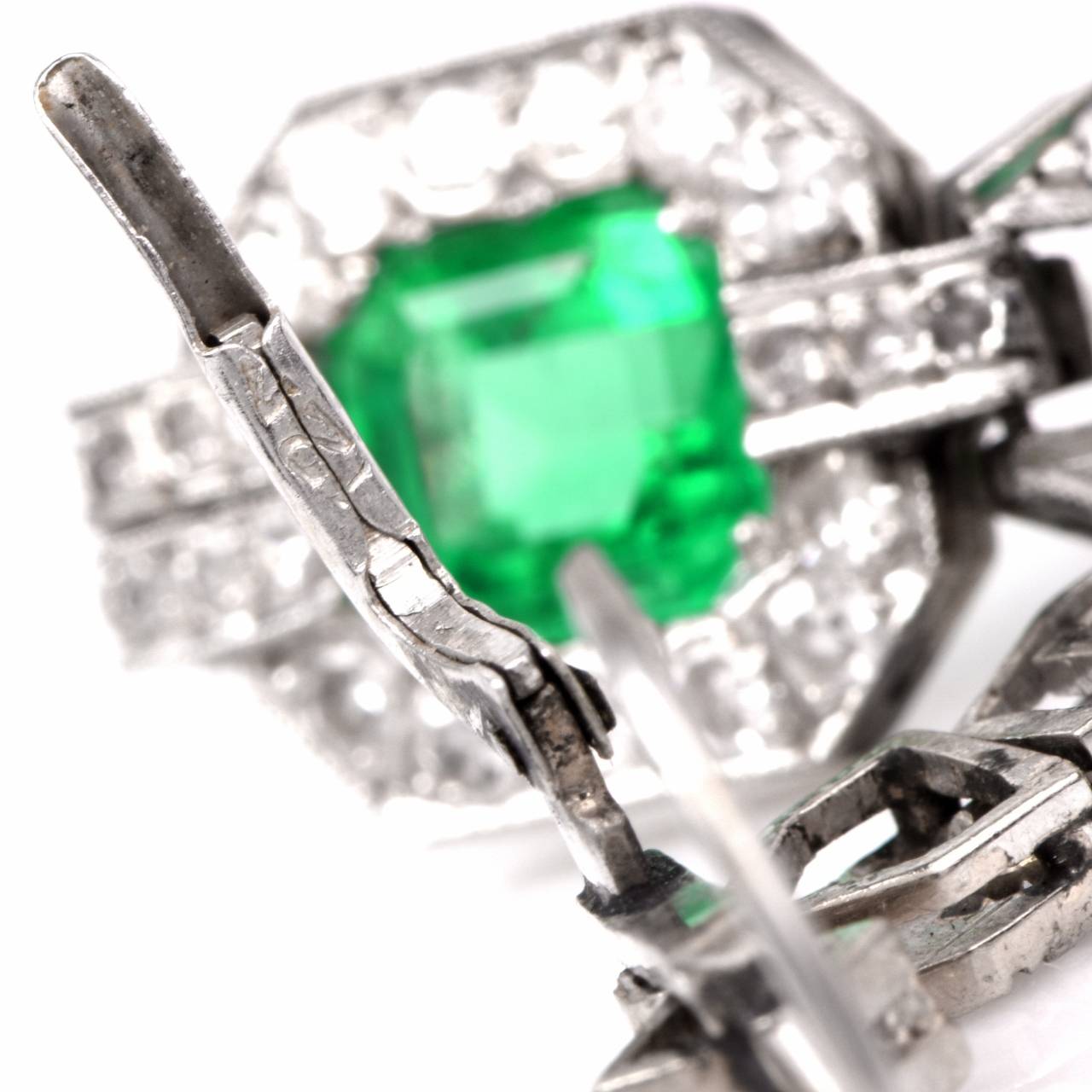 Women's Antique Emerald Diamond Platinum Pendant Earrings