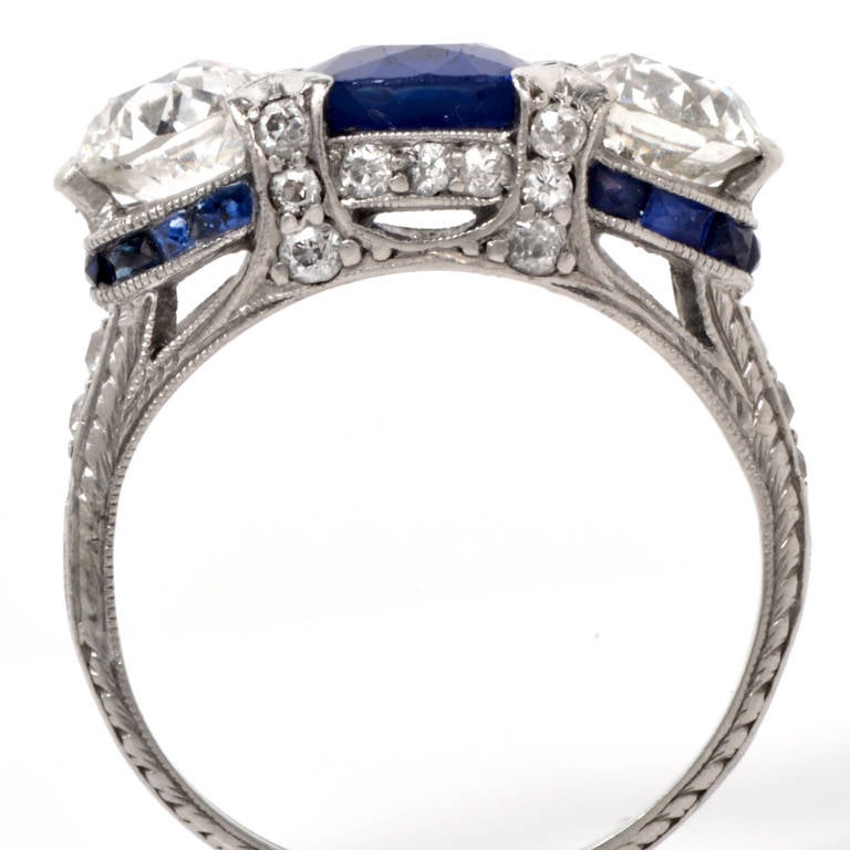 Women's Sapphire Diamond Platinum Engagement Ring