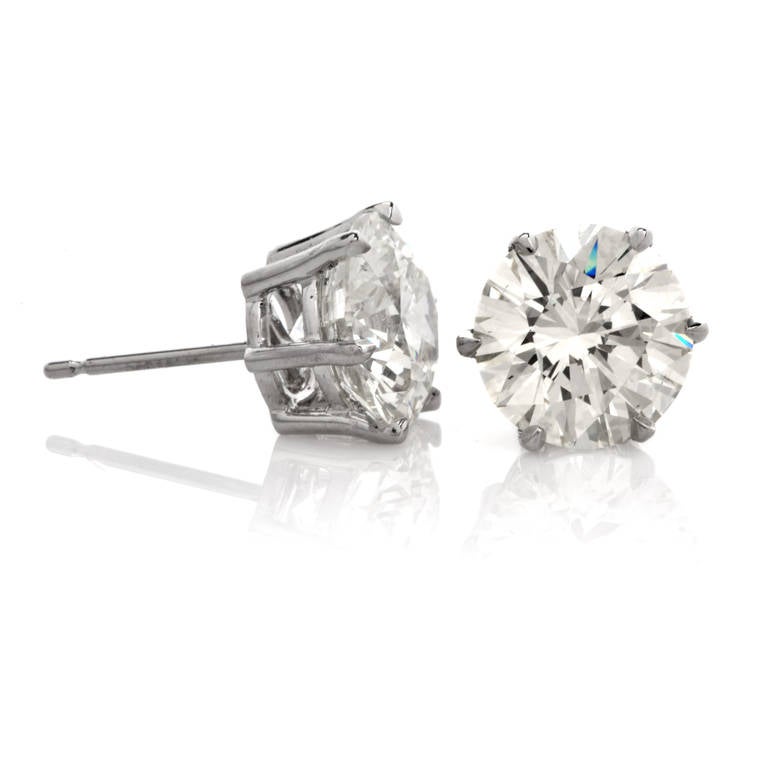 7.95 Carats Diamond Platinum Stud Earrings In Excellent Condition In Miami, FL