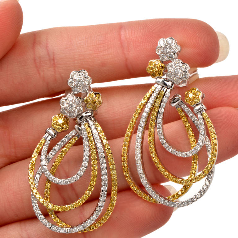 Fancy Yellow Diamond Two-Tone Gold Multiple Hoop Earrings 1