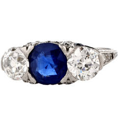 Antique Sapphire Diamond Platinum Engagement Ring