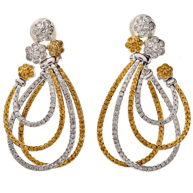Fancy Yellow Diamond Two-Tone Gold Multiple Hoop Earrings