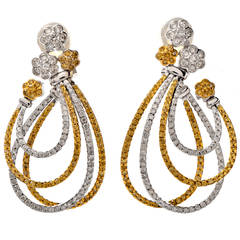 Fancy Yellow Diamond Two-Tone Gold Multiple Hoop Earrings