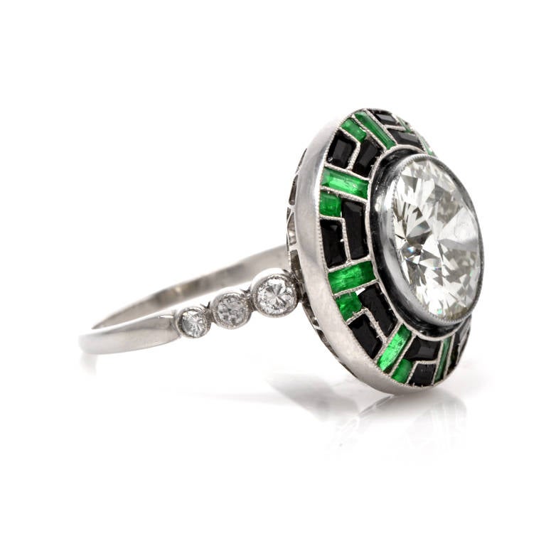 Onyx Diamond Platinum Engagement Ring at 1stDibs