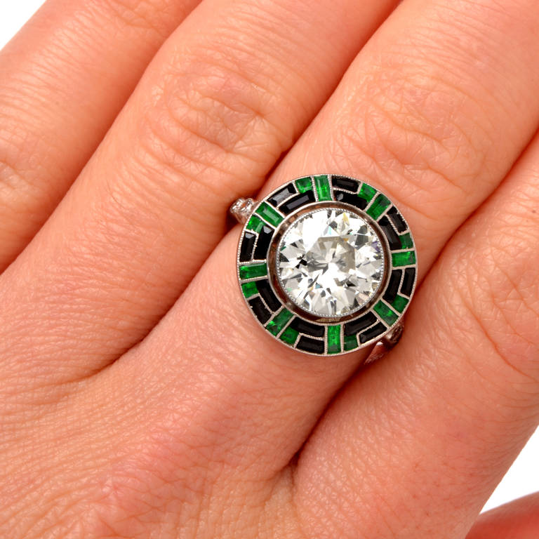 Onyx Diamond Platinum Engagement Ring at 1stDibs