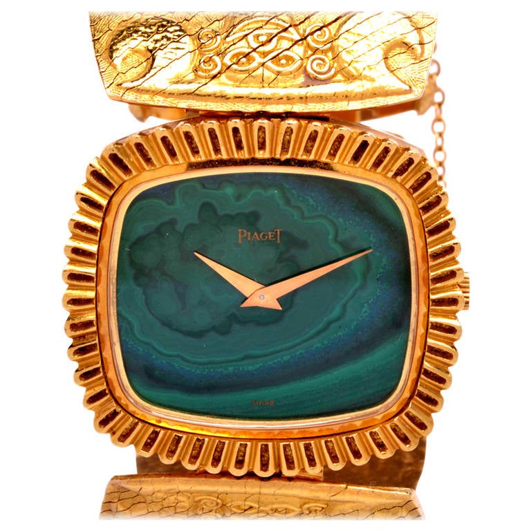 Piaget Lady's Yellow Gold Bracelet Watch with Malachite Dial