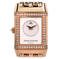 Jaeger-LeCoultre Lady's Rose Gold and Diamond Reverso Wristwatch with Bracelet