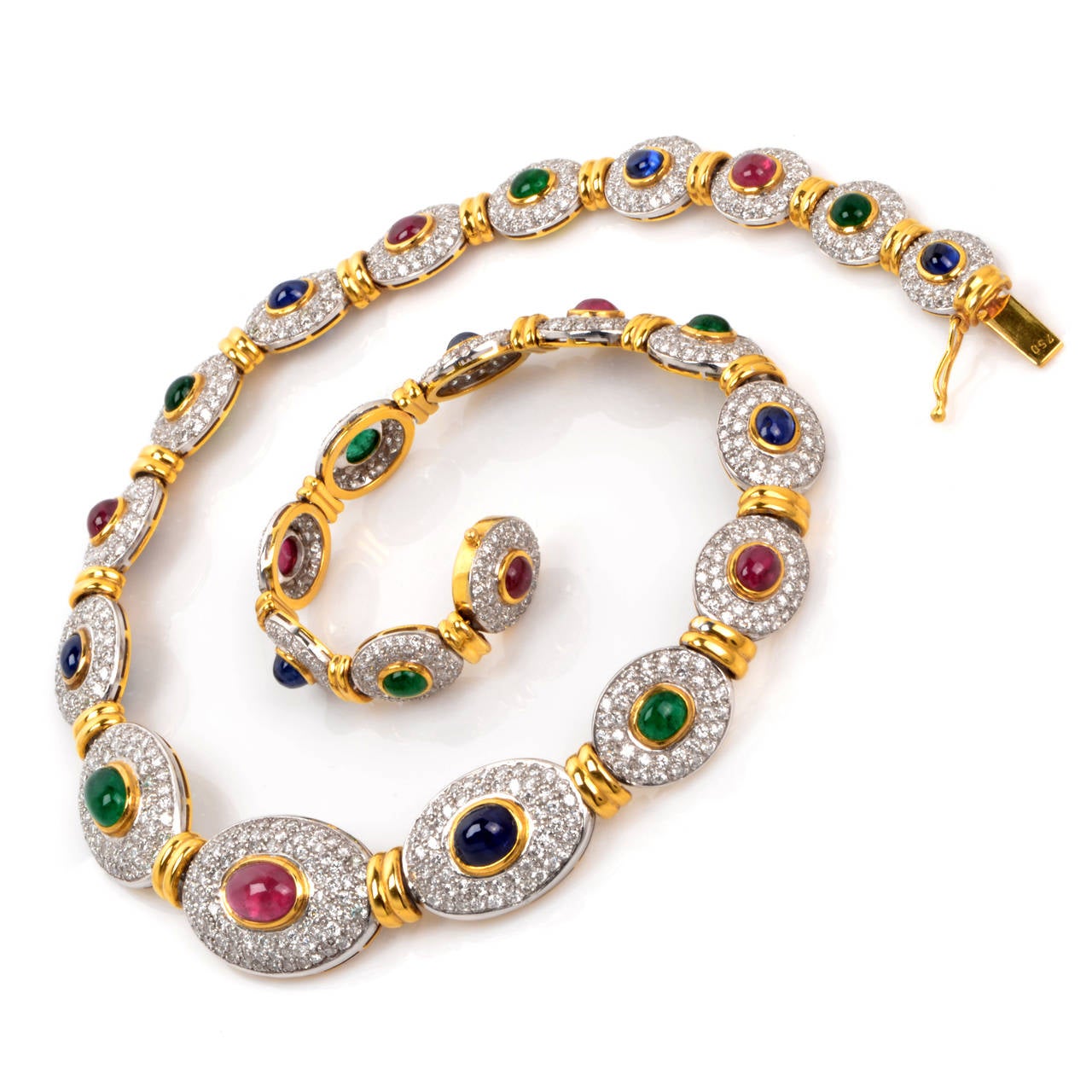 Ruby Sapphire Emerald Diamond Gold Necklace at 1stDibs