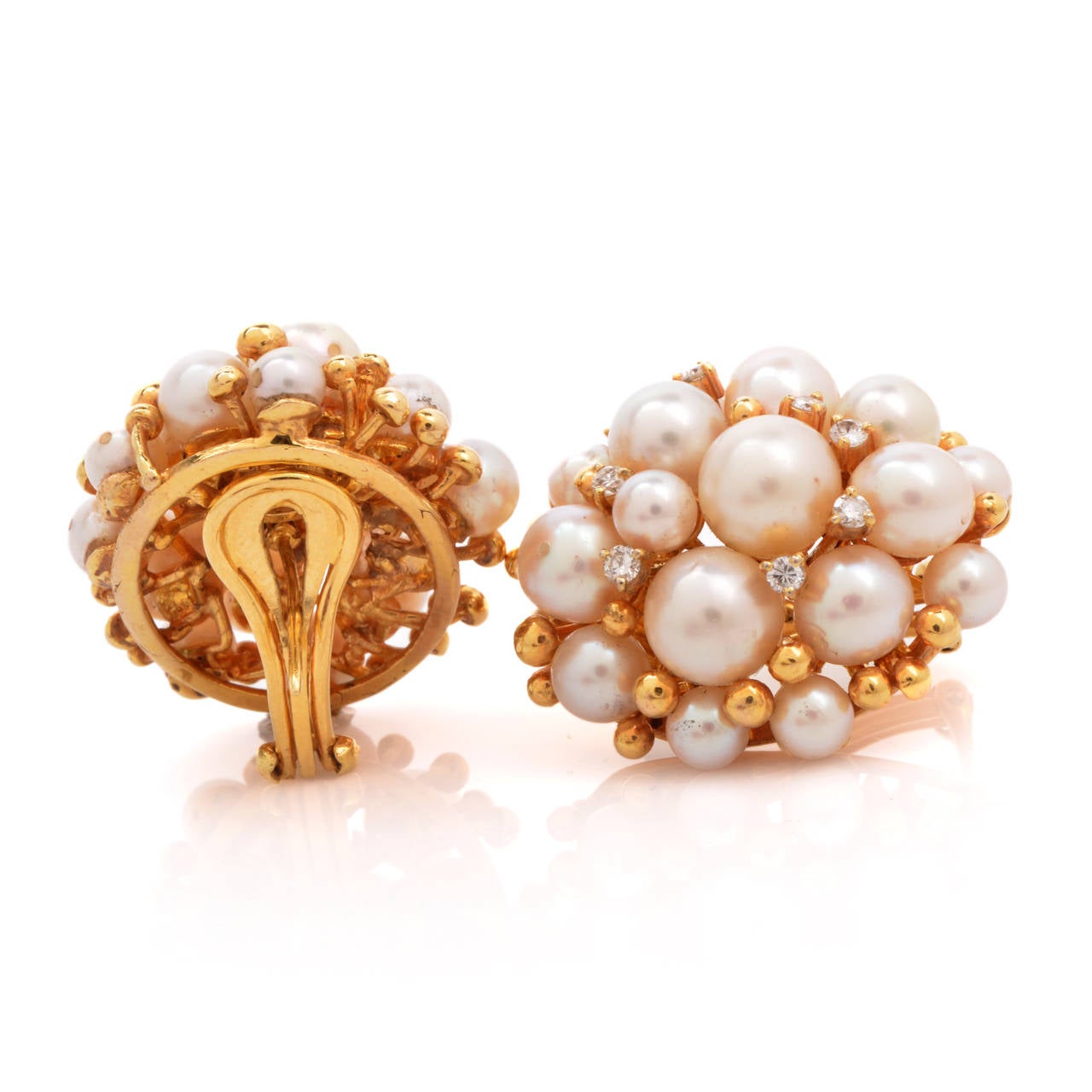 Women's Pearl Diamond Gold Cluster Earrings