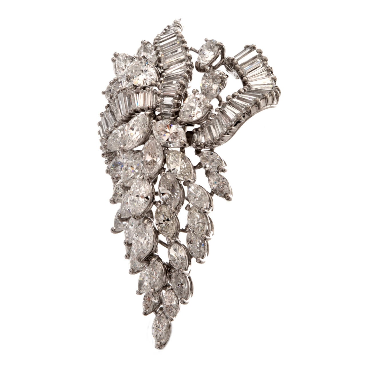 Diamond Platinum Grape Leaf Cluster Brooch Pin