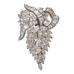 Vintage Diamond Platinum Grape Leaf Cluster Brooch Pin