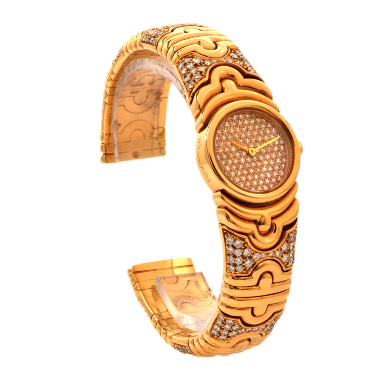 Bulgari Lady's Yellow Gold and Diamond Parentesi Bangle Watch In Excellent Condition In Miami, FL