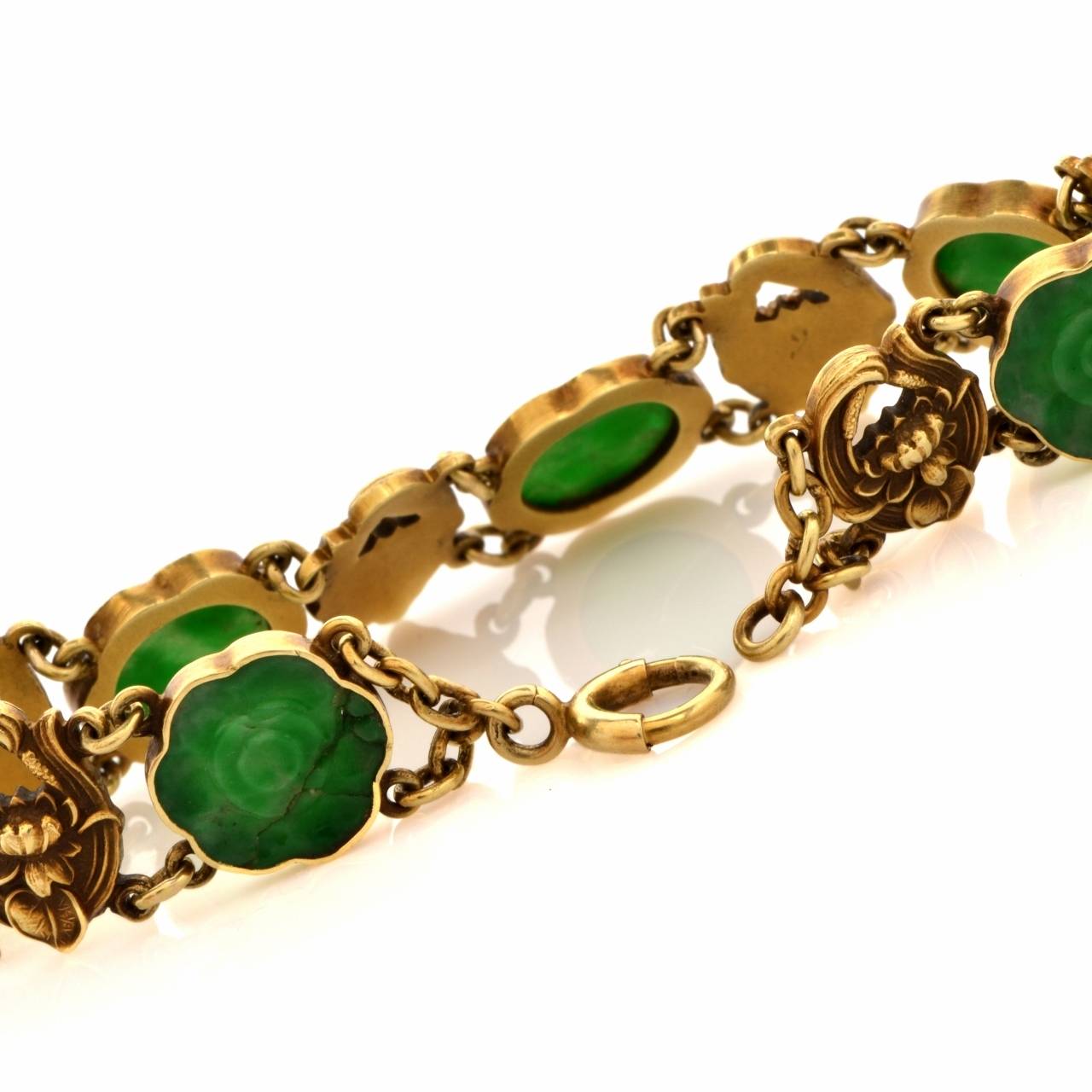 Art Nouveau Jadeite Gold Link Bracelet 1
