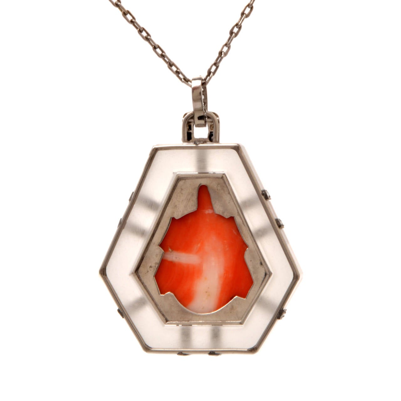 Women's Art Deco Coral Rock Crystal Diamond Samurai Pendant