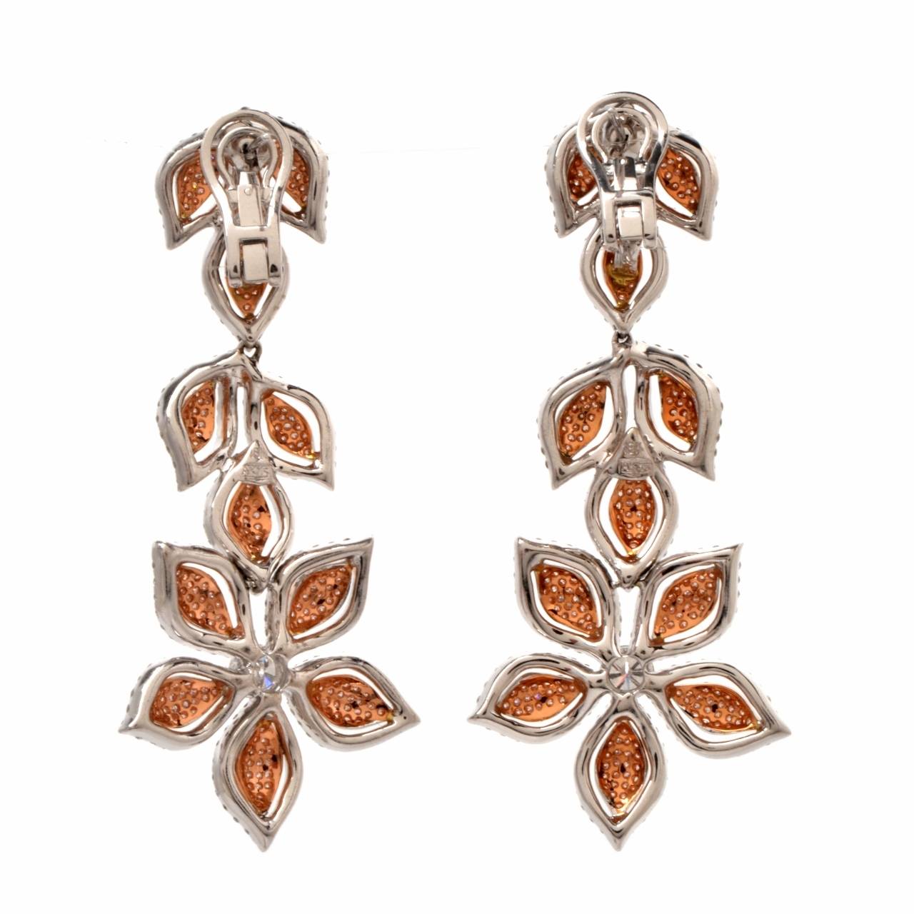 Women's Diamond Gold Floral Pendant Chandelier Earrings