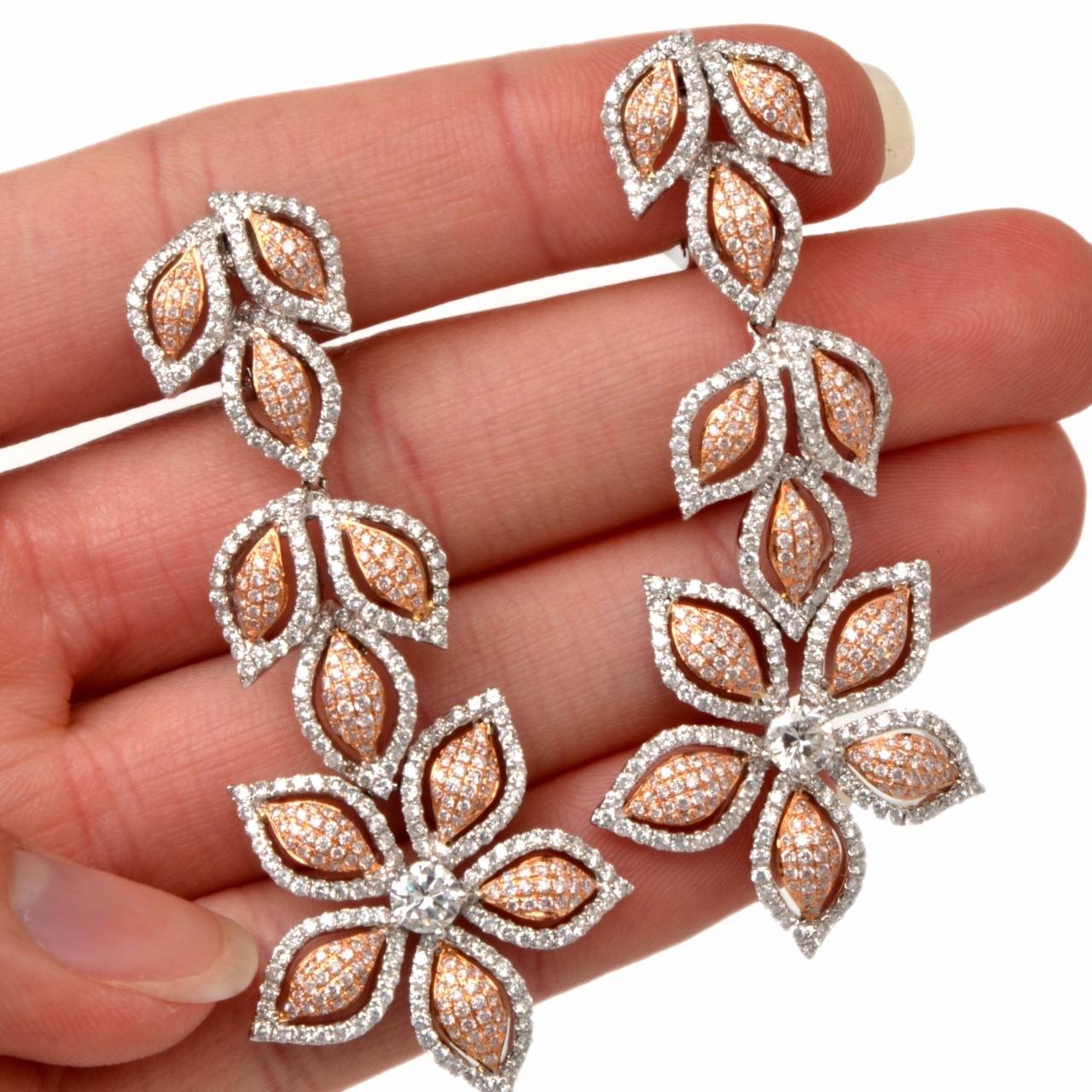 Diamond Gold Floral Pendant Chandelier Earrings 2