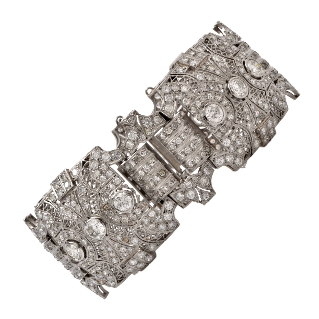Women's Diamond Platinum Wide Filigree Link Bracelet