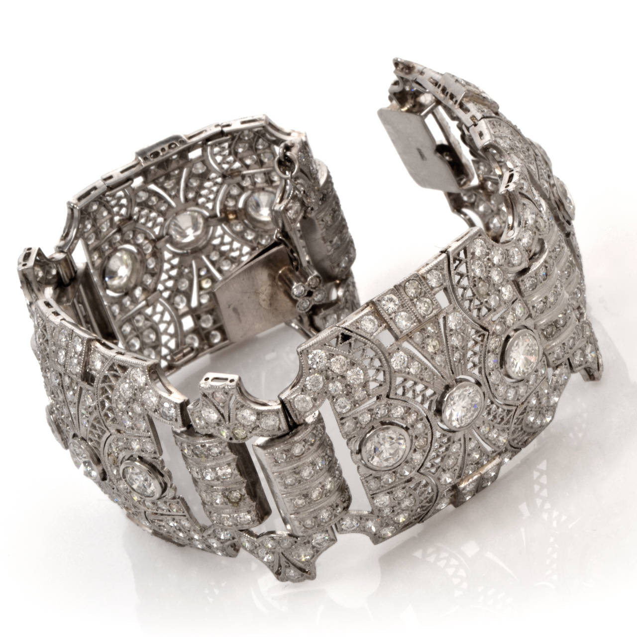 Diamond Platinum Wide Filigree Link Bracelet 1