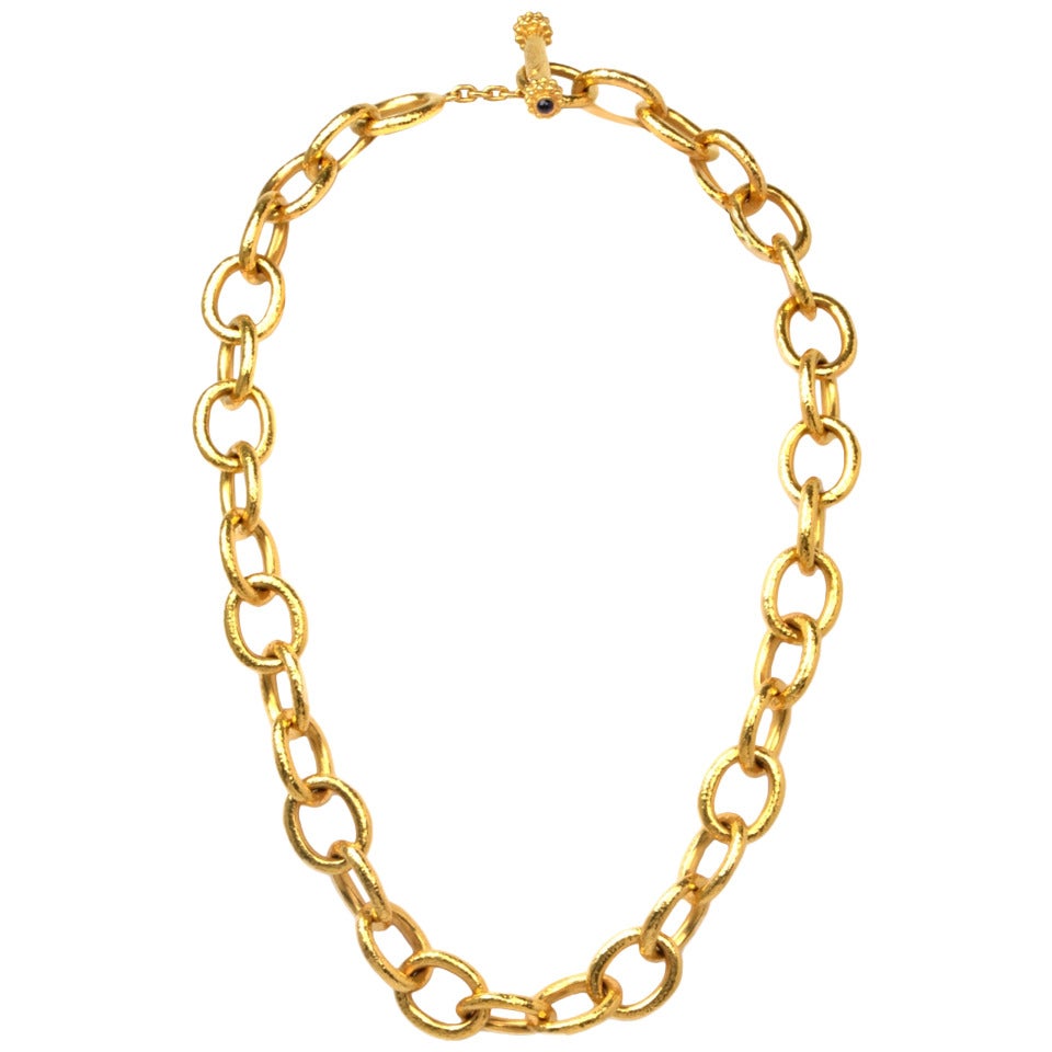 Elizabeth Locke Hammered Yellow Gold Link Necklace