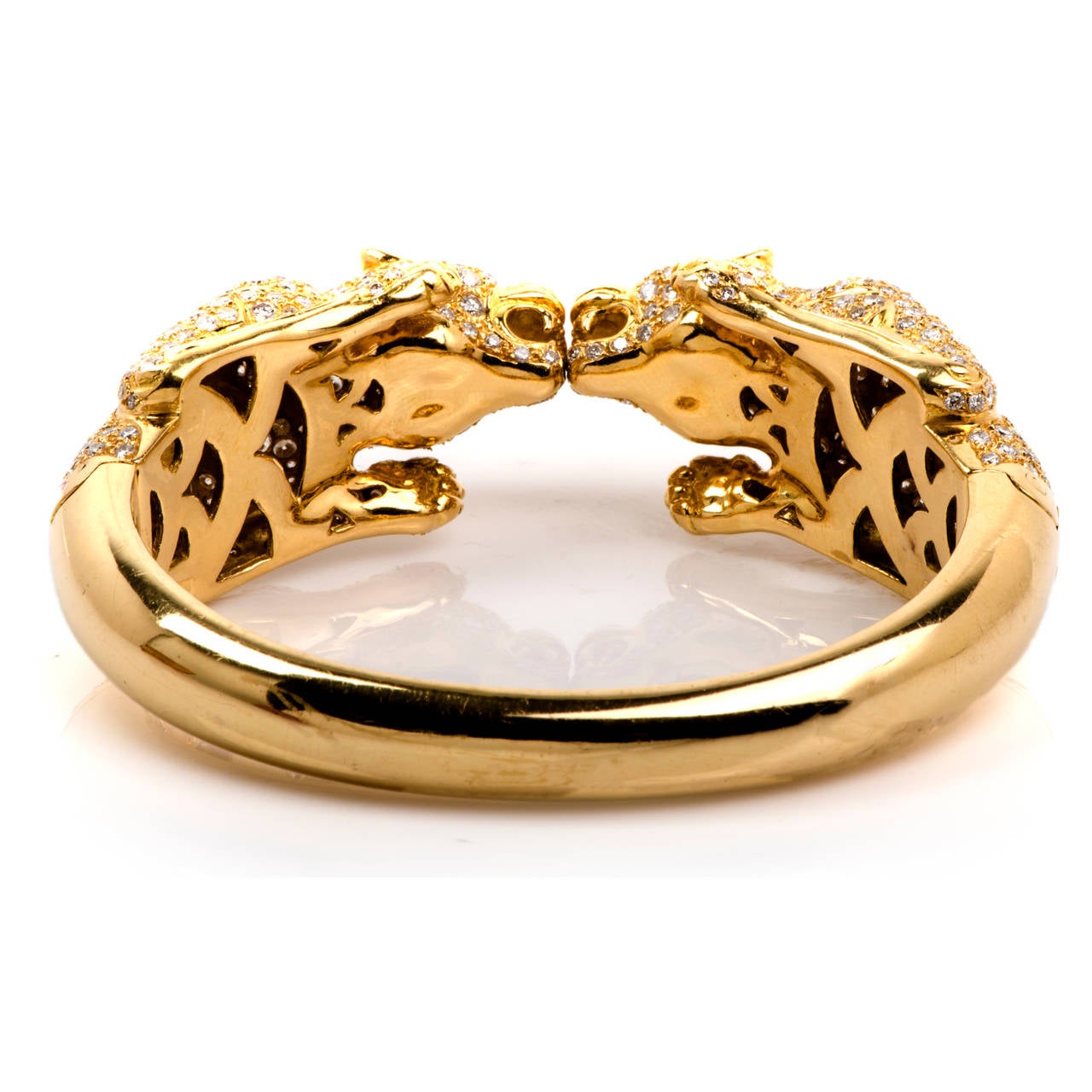 Women's Emerald Diamond Yellow Gold Panther Cuff Bracelet
