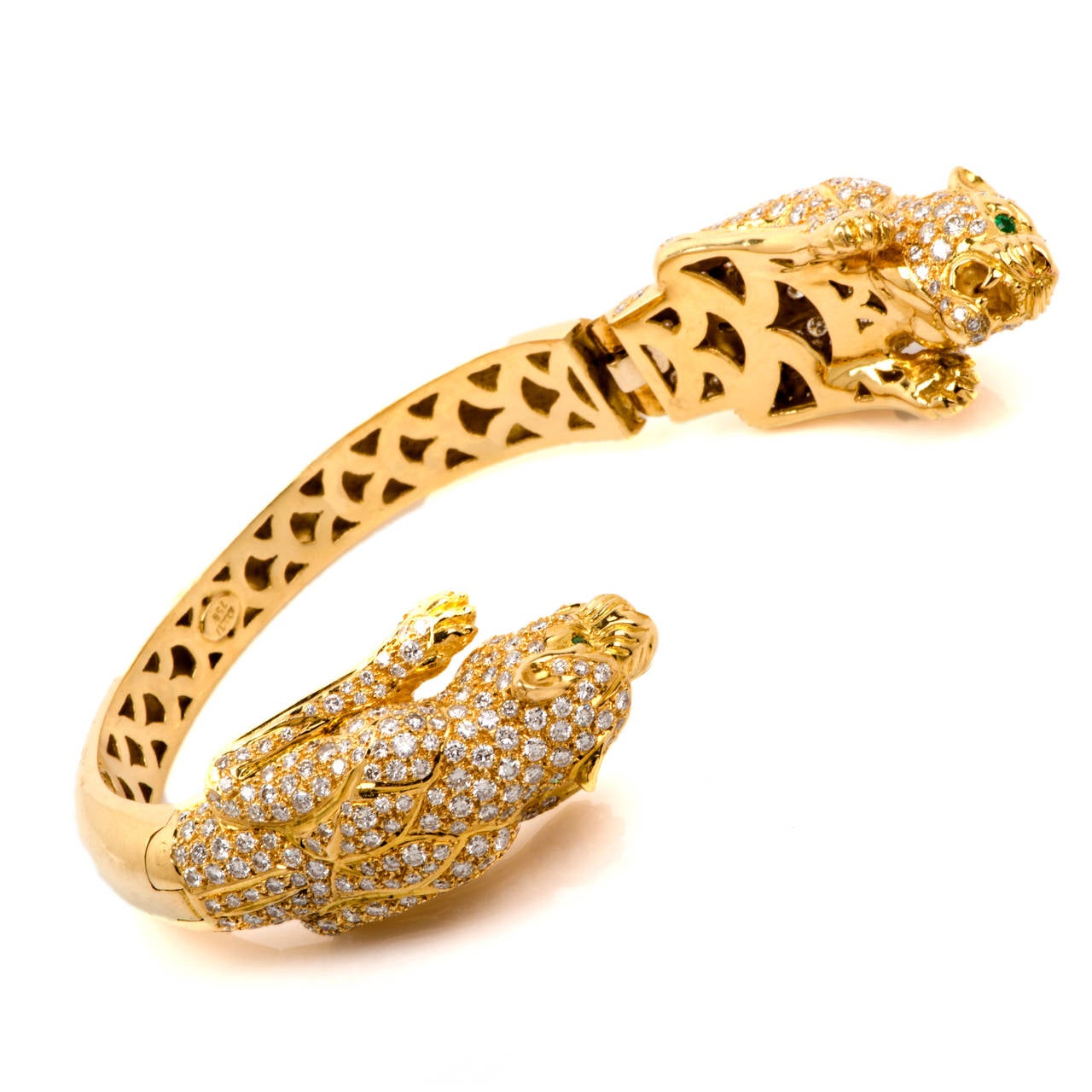 Emerald Diamond Yellow Gold Panther Cuff Bracelet 1