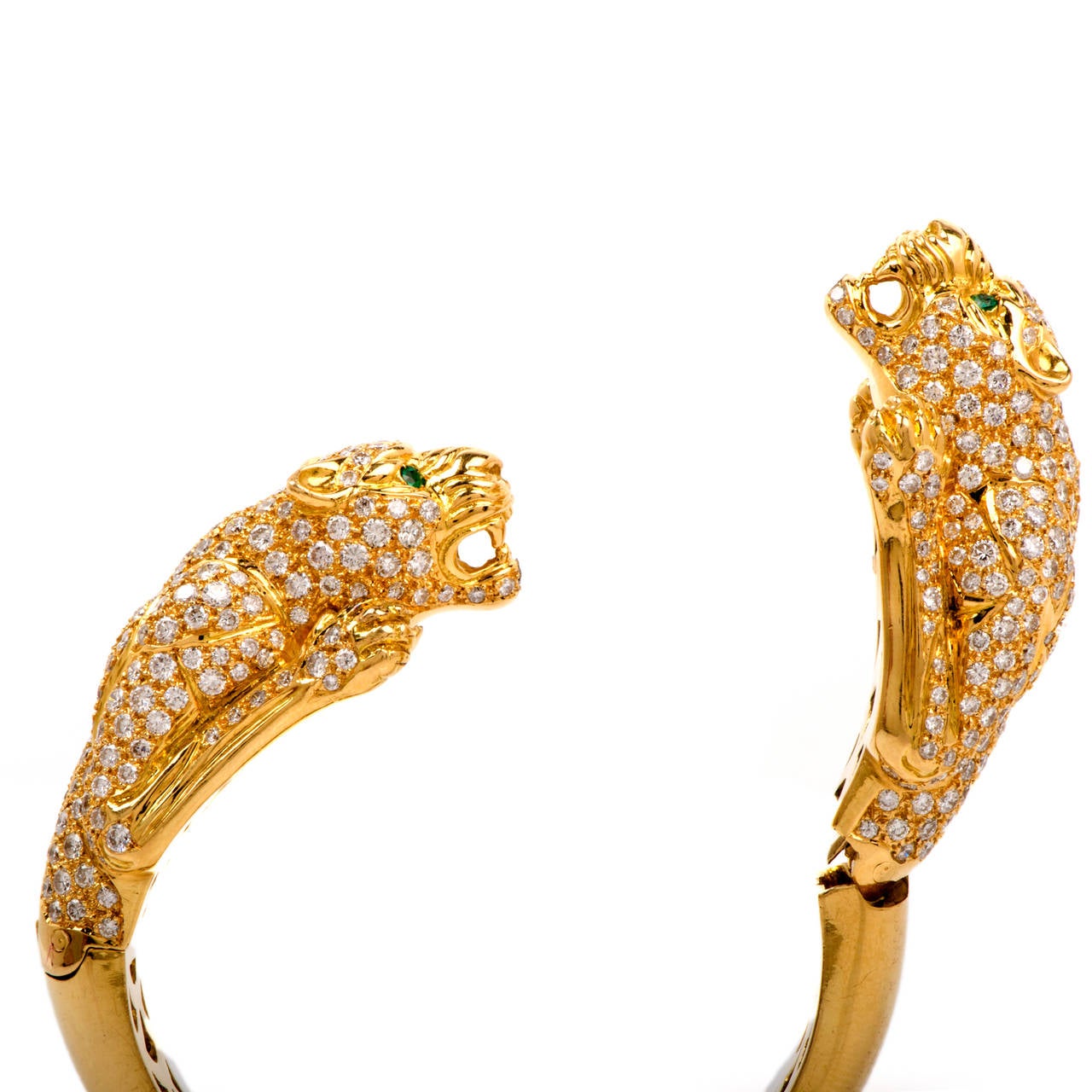 Emerald Diamond Yellow Gold Panther Cuff Bracelet 2