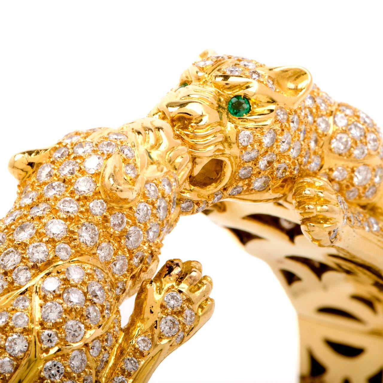 Emerald Diamond Yellow Gold Panther Cuff Bracelet 3