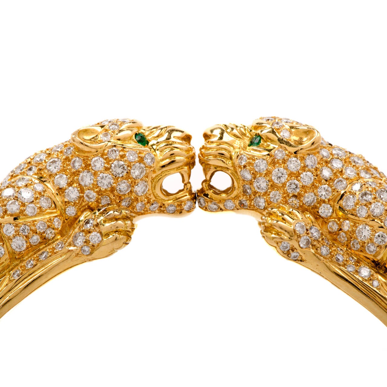 Emerald Diamond Yellow Gold Panther Cuff Bracelet 4
