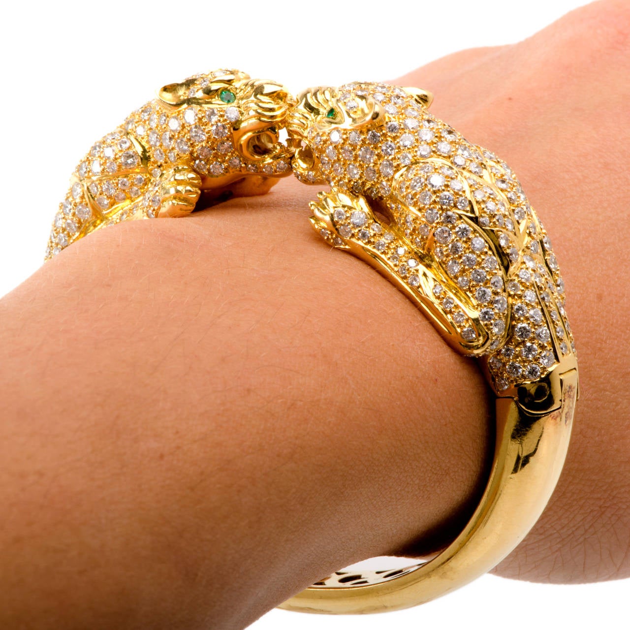 Emerald Diamond Yellow Gold Panther Cuff Bracelet 6