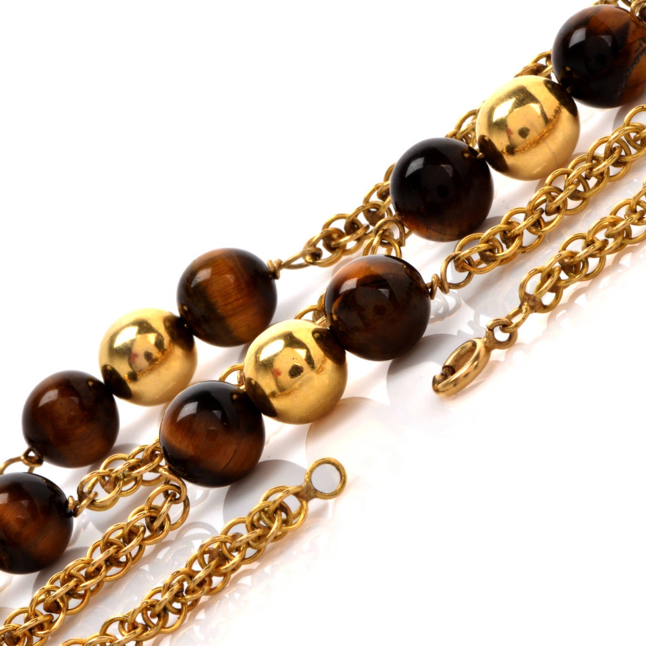 Tiger's Eye Yellow Gold Bead Sautoir Necklace 1