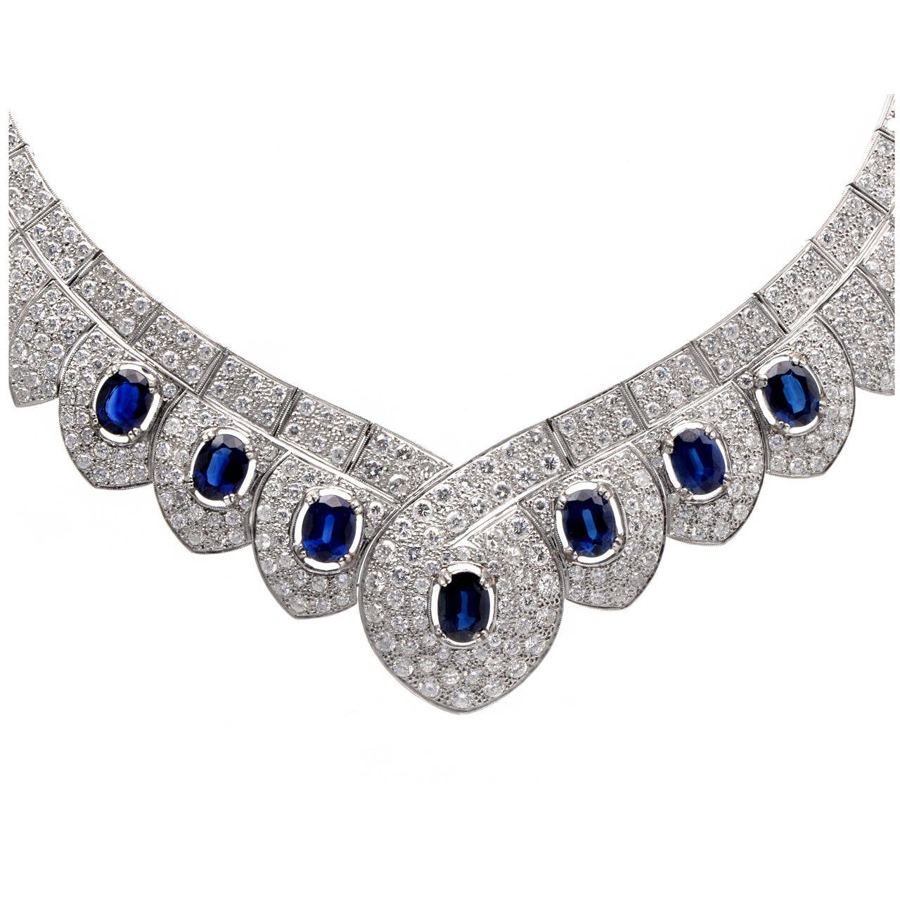 Sapphire Diamond Platinum Choker Necklace