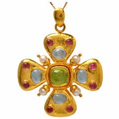 Elizabeth Locke Gem Gold Maltese Cross Brooch Pendant