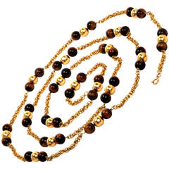 Tiger's Eye Yellow Gold Bead Sautoir Necklace