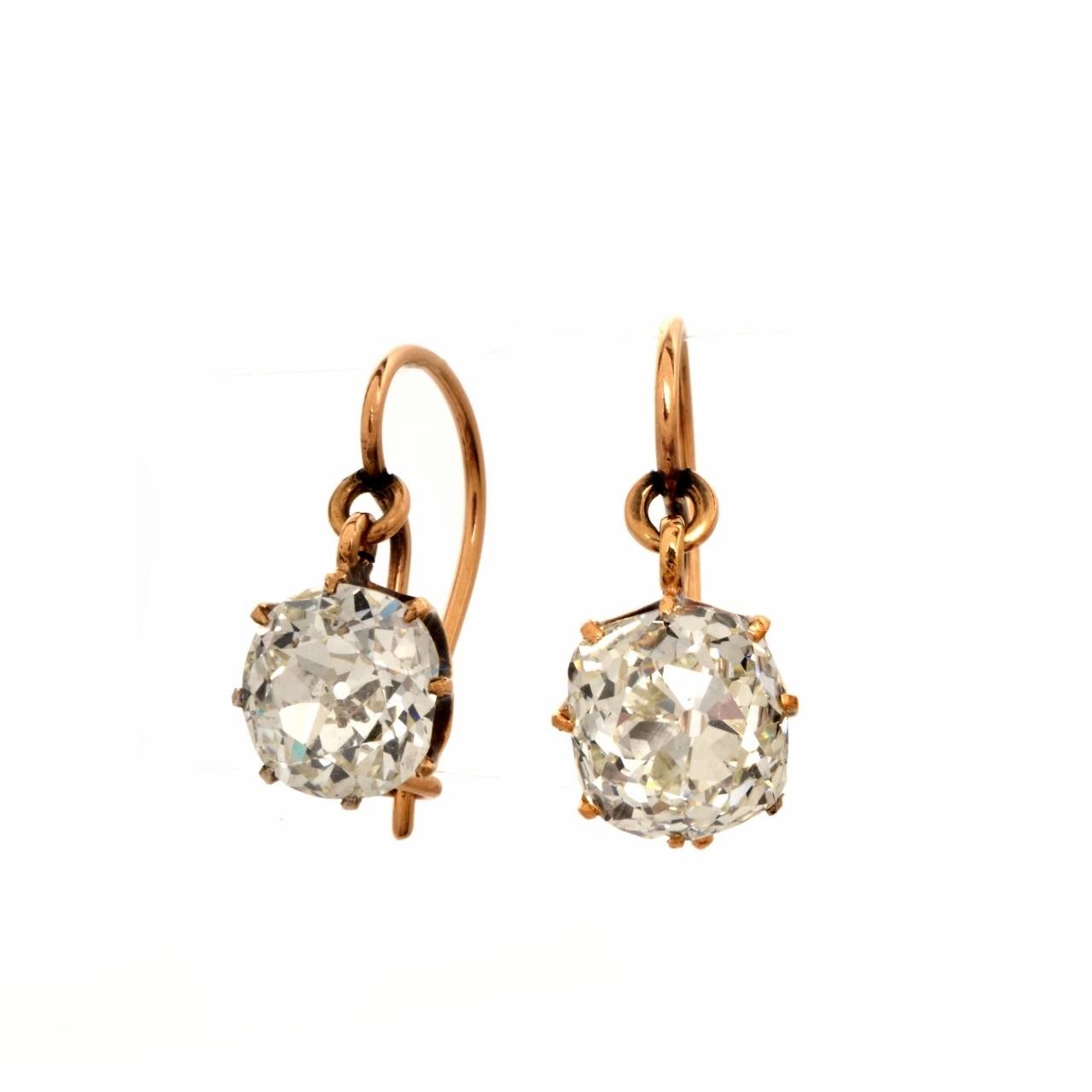 Old Mine Diamond Solitaire Rose Gold Pendant Stud Earrings In Excellent Condition In Miami, FL