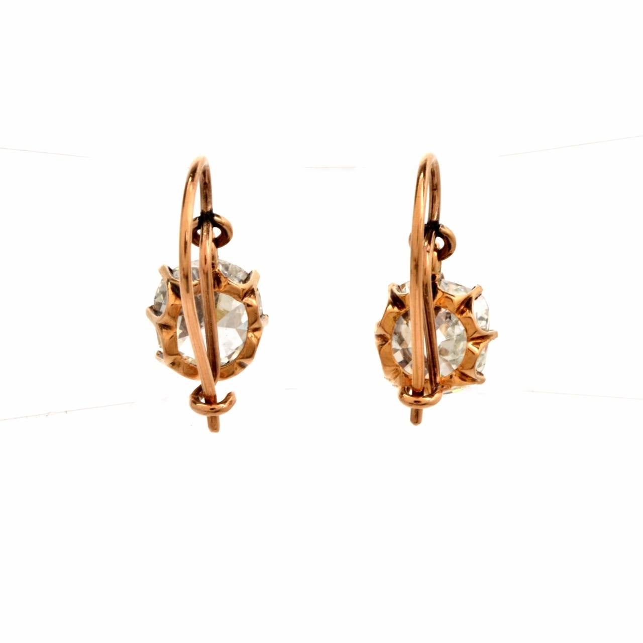 Women's Old Mine Diamond Solitaire Rose Gold Pendant Stud Earrings