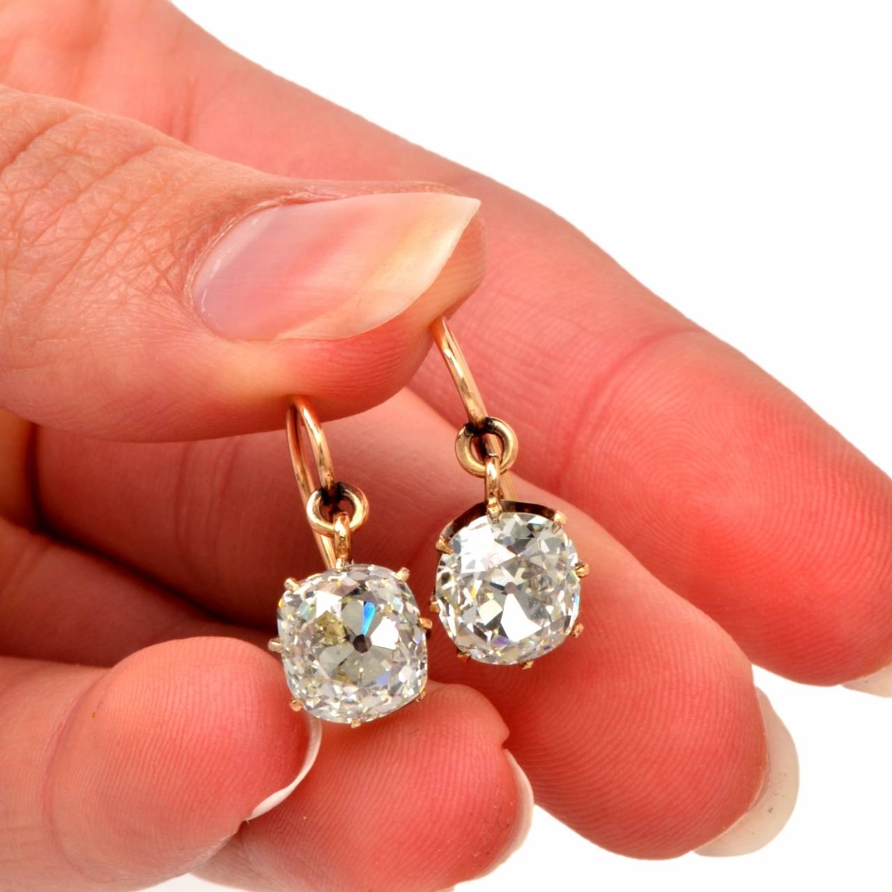 Old Mine Diamond Solitaire Rose Gold Pendant Stud Earrings 1