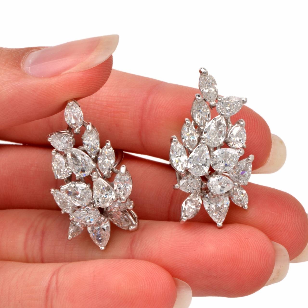 Marquise And Pear Shaped Diamond Gold Clip Back Earrings At 1stdibs