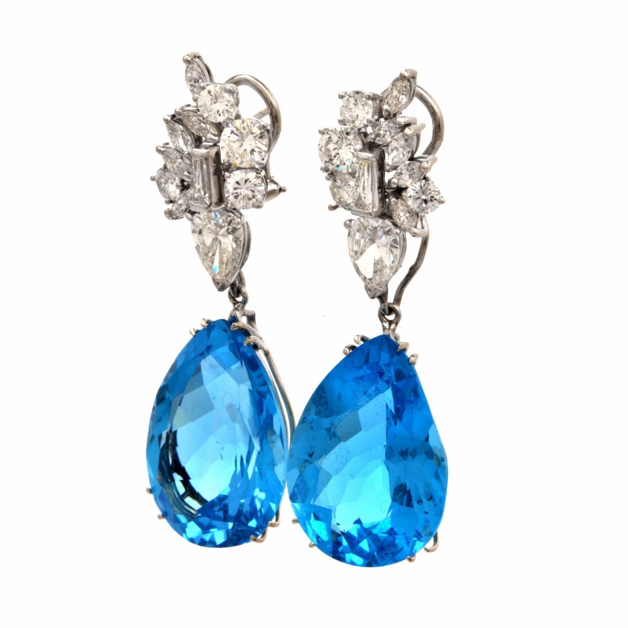 Blue Topaz Diamond Platinum Versatile Pendant Earrings at 1stDibs
