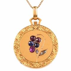 Antique Sapphire Ruby gold Locket Pendant